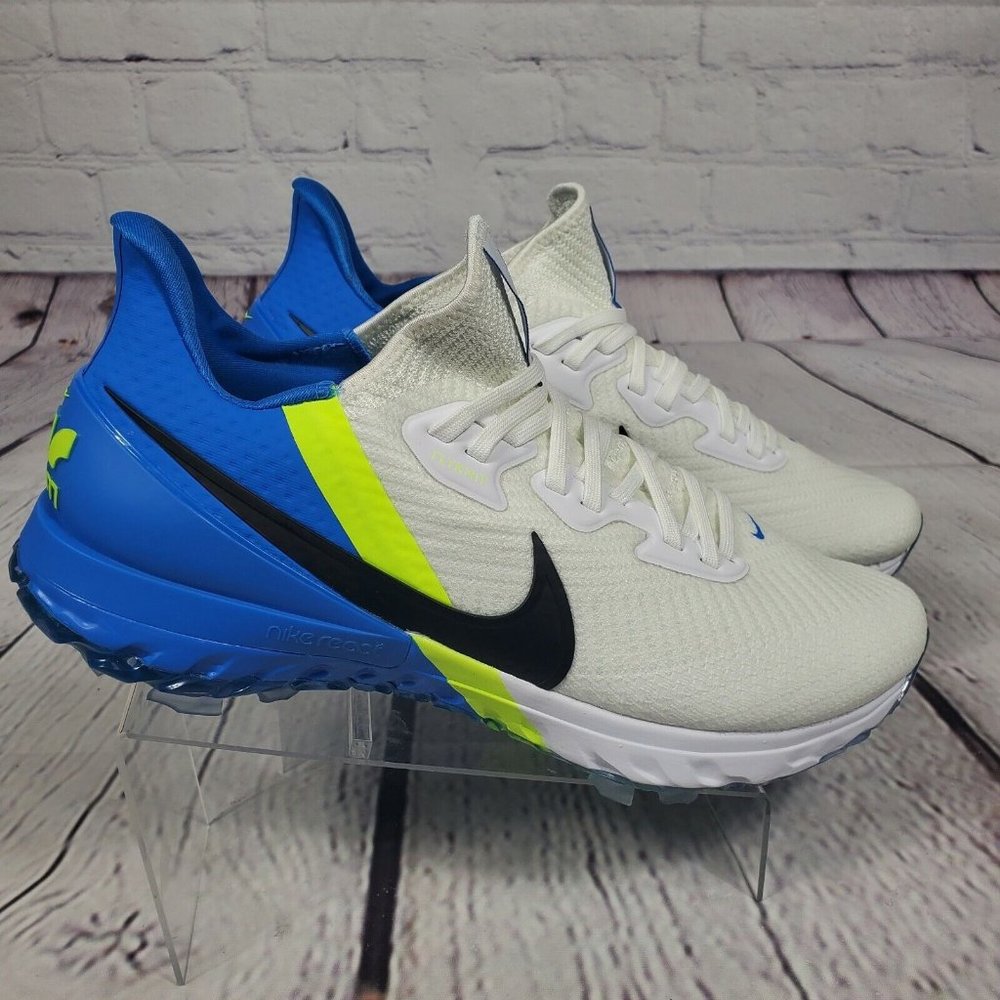 Nike Golf Shoes Mens 10.5 White Blue Air Zoom Infinity Tour Flyknit Swoosh Logo - Picture 3 of 10